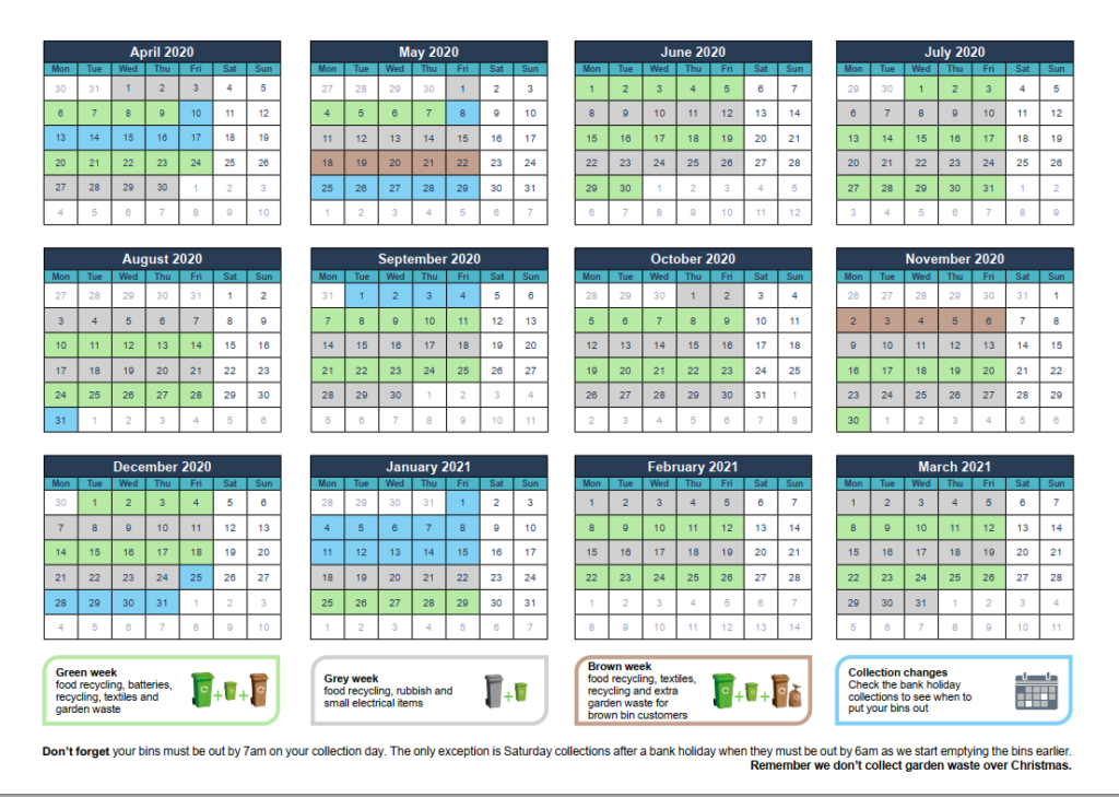 Waste collections calendar South Oxfordshire District Council