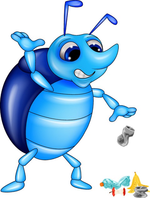 Pic shows large blue (litter) bug dropping rubbish