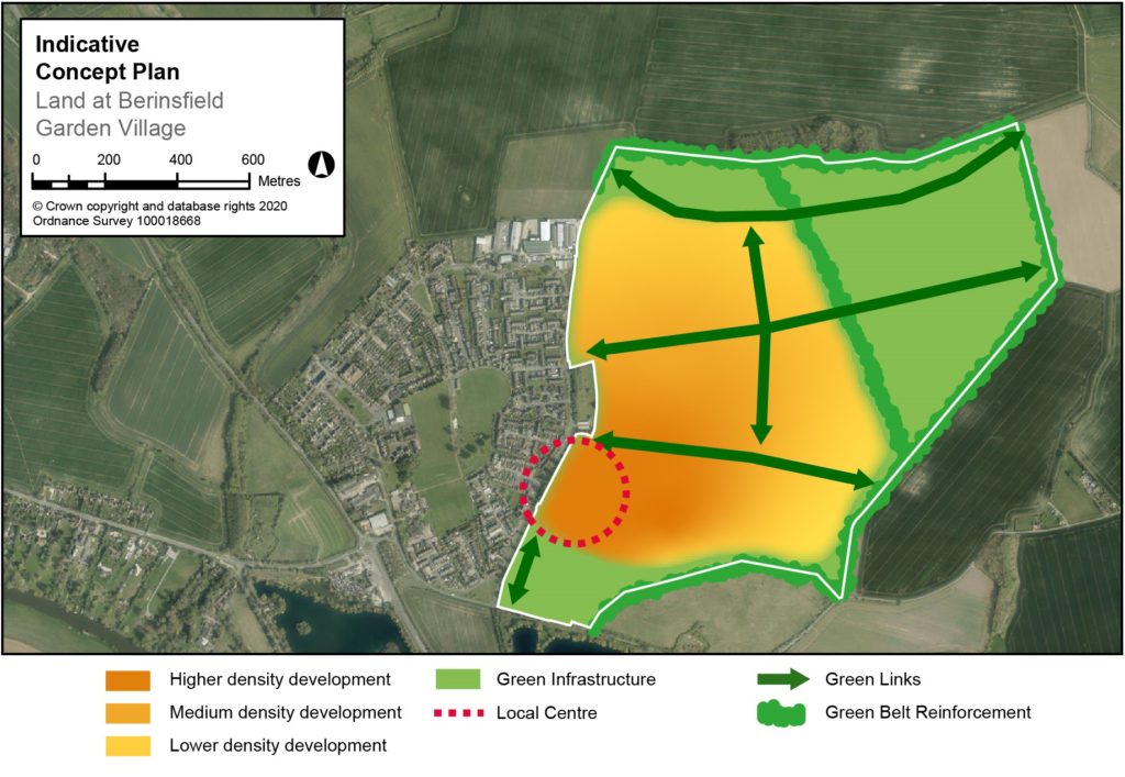 Map of existing housing in Berinsfield with concept plan added.