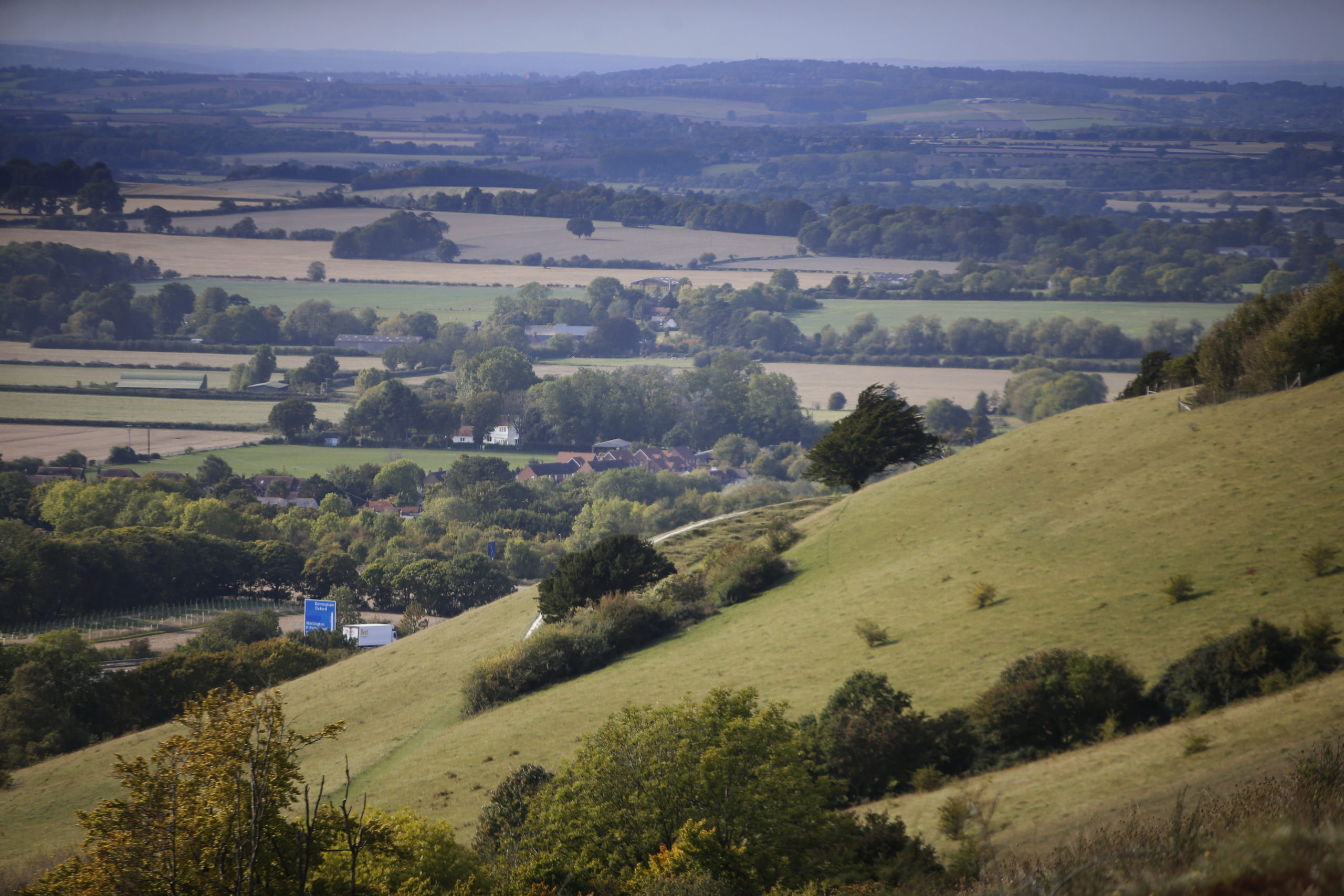 a picture of green hills, trees and landscape across the Chilterns