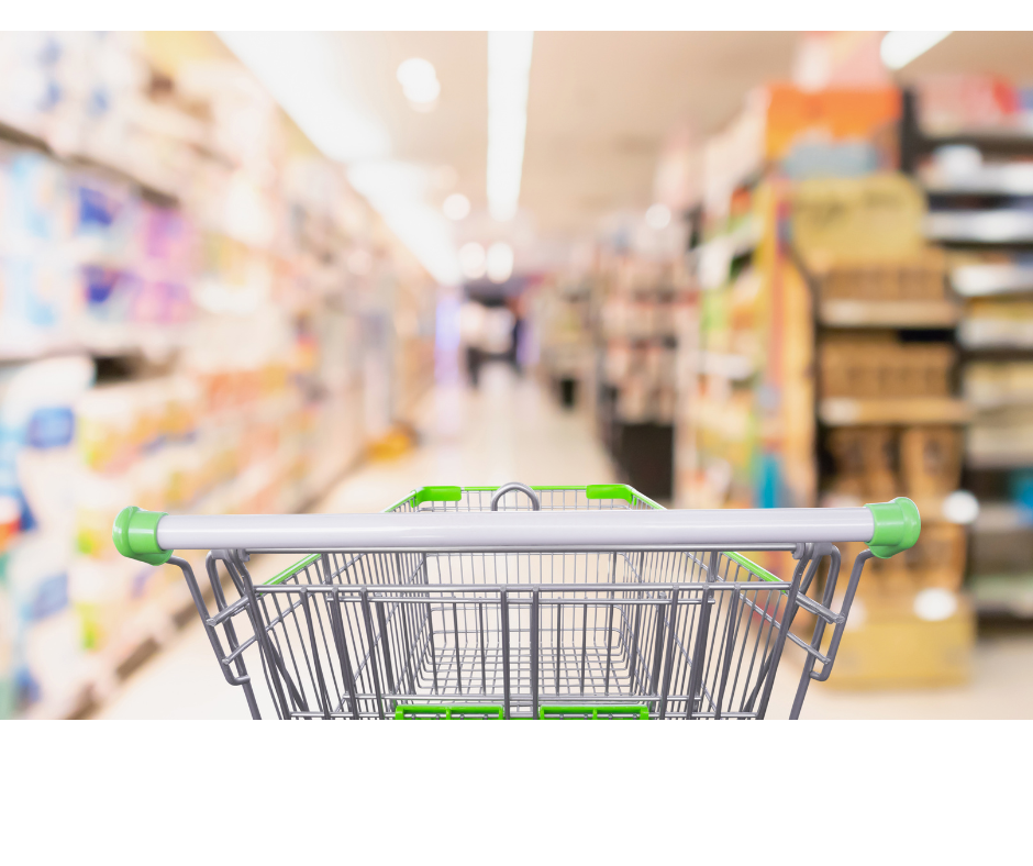 image of an empty shopping trolley in a supermarket