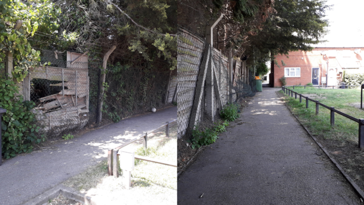 Before and after images of improvement work made in Thame after incidents of anti-social behaviour